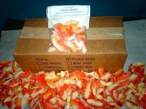 4-12 PACK CASE OF INDIVISUAL 5-OZ PEACH BUDS CANDY BAGS